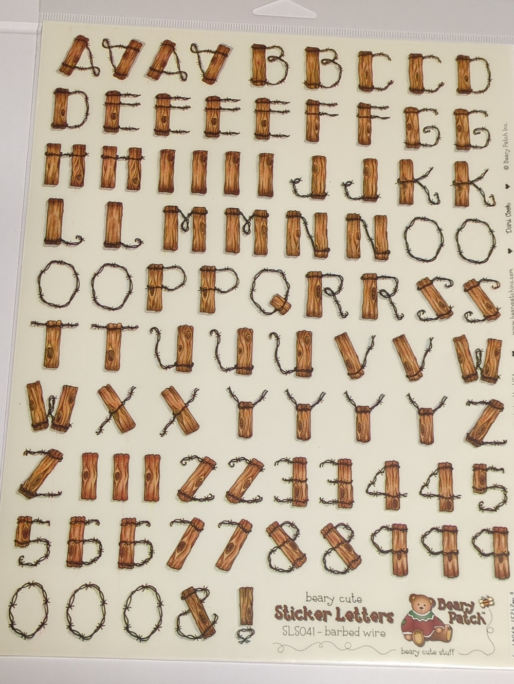 ☀️VTG Beary Patch Barbed Wire Sticker Letters SLS041 Dani Coons Sheet Rare
